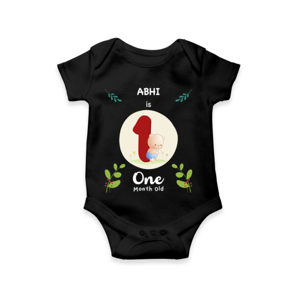 First month birthday customised baby onesie - black