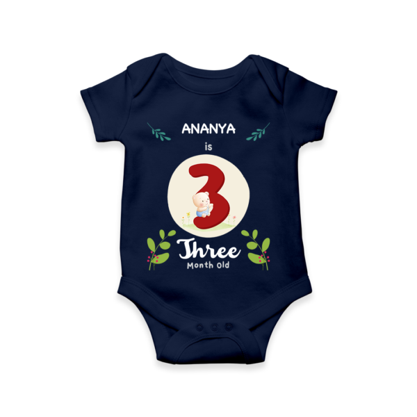 Third month birthday customised baby onesie - Navy Blue