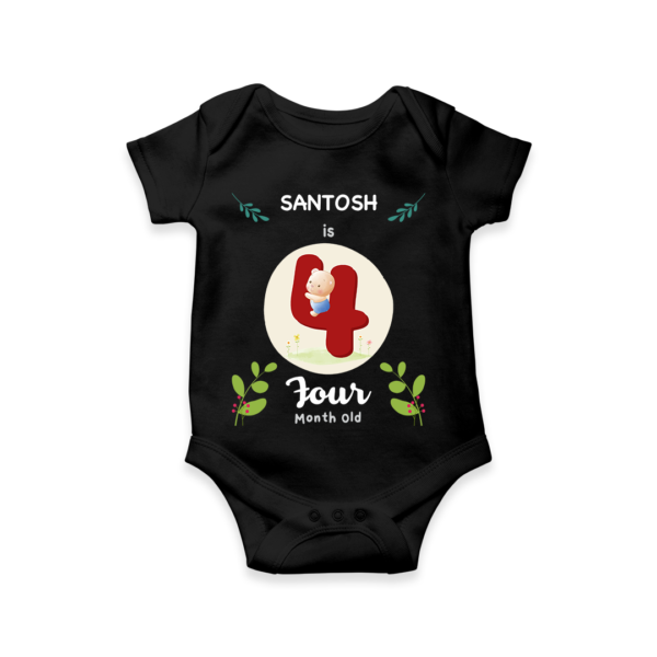 Fourth month birthday customised baby onesie - Black