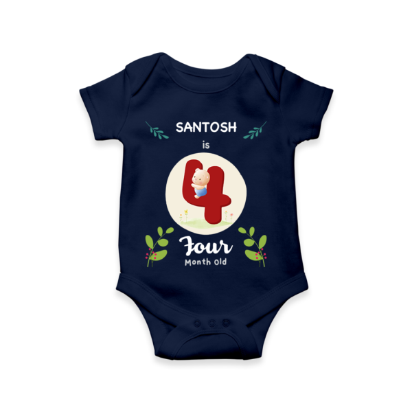 Fourth month birthday customised baby onesie - Navy Blue