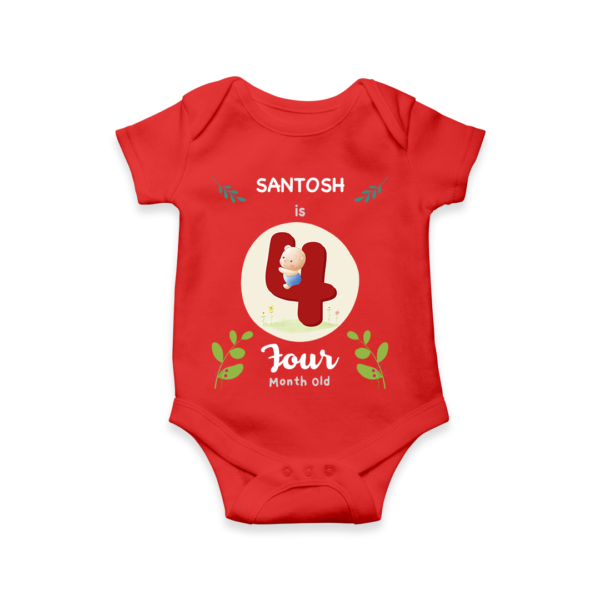 Fourth month birthday customised baby onesie - Red
