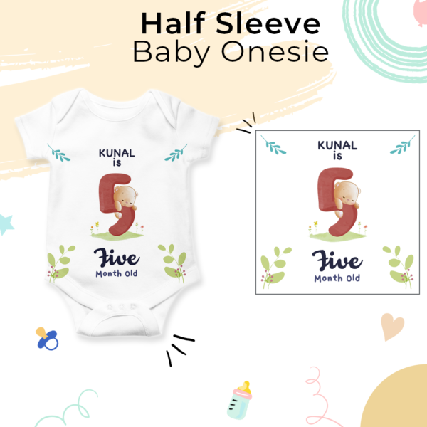 Fifth month birthday customised baby onesie - White