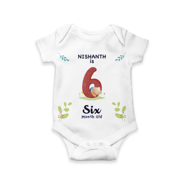 Sixth month birthday customised baby onesie - White