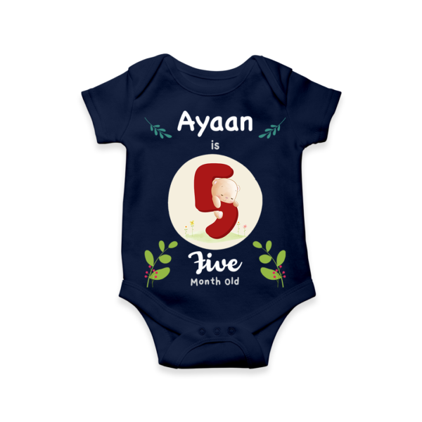 Fifth month birthday customised baby onesie - Navy Blue