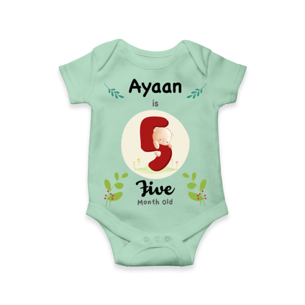Fifth month birthday customised baby onesie - Mint Green