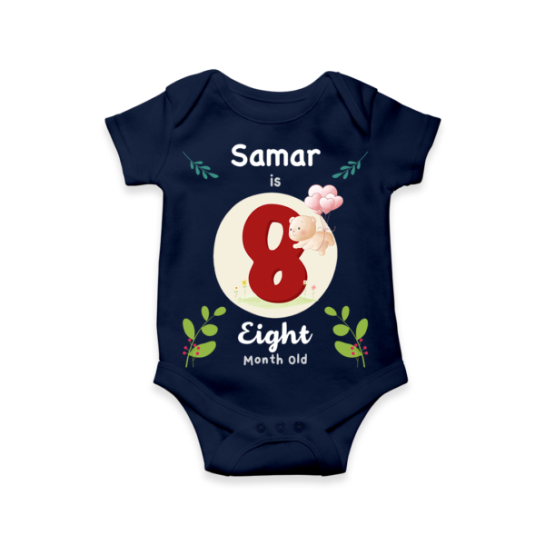 Eigth month birthday customised baby onesie - Navy Blue