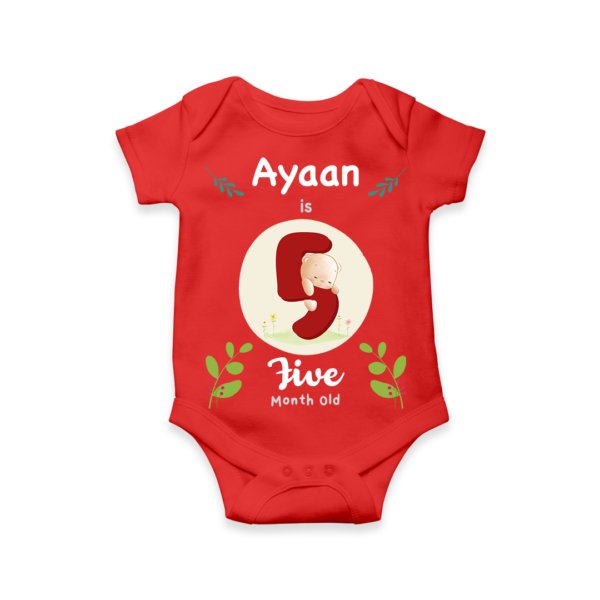 Fifth month birthday customised baby onesie - Red