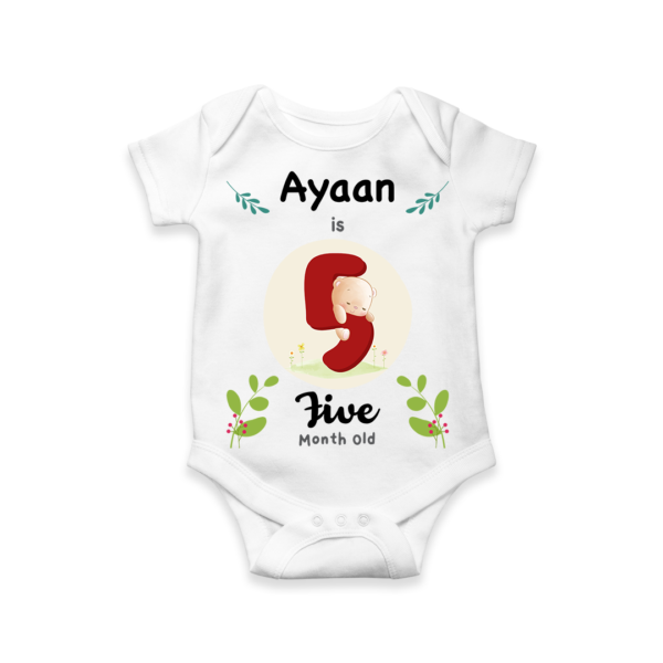 Fifth month birthday customised baby onesie - White