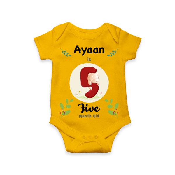 Fifth month birthday customised baby onesie - Yellow